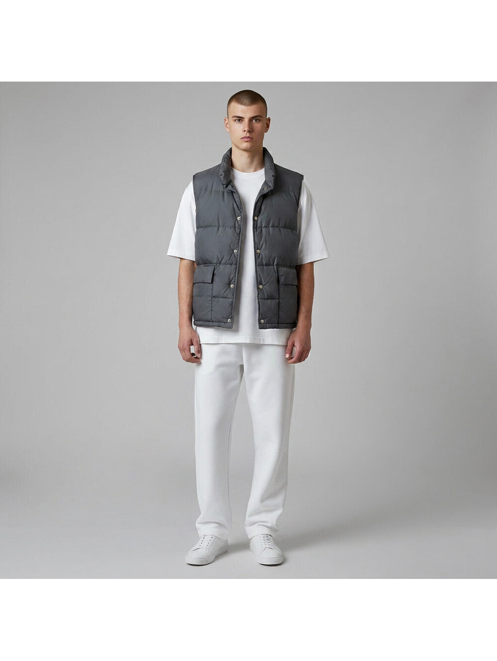 Woolrich Puffer Vest Men M Medium Gray Pockets Collared Sleeveless Regular